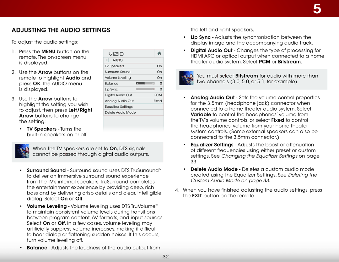 Vizio E320i-B1 user manual Adjusting the Audio Settings, Settings. See Changing the Equalizer Settings on 