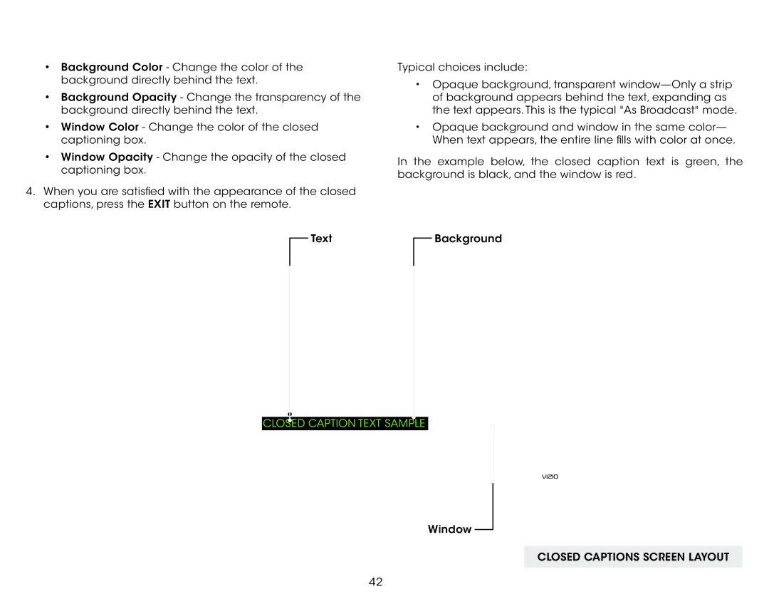 Vizio E320i-B1 user manual Closed caption text sample 