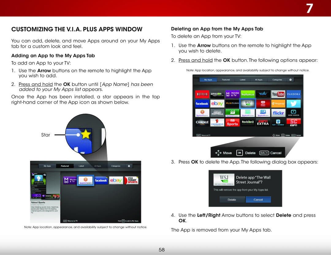 Vizio E320i-B1 user manual Customizing the V.I.A. Plus Apps Window 