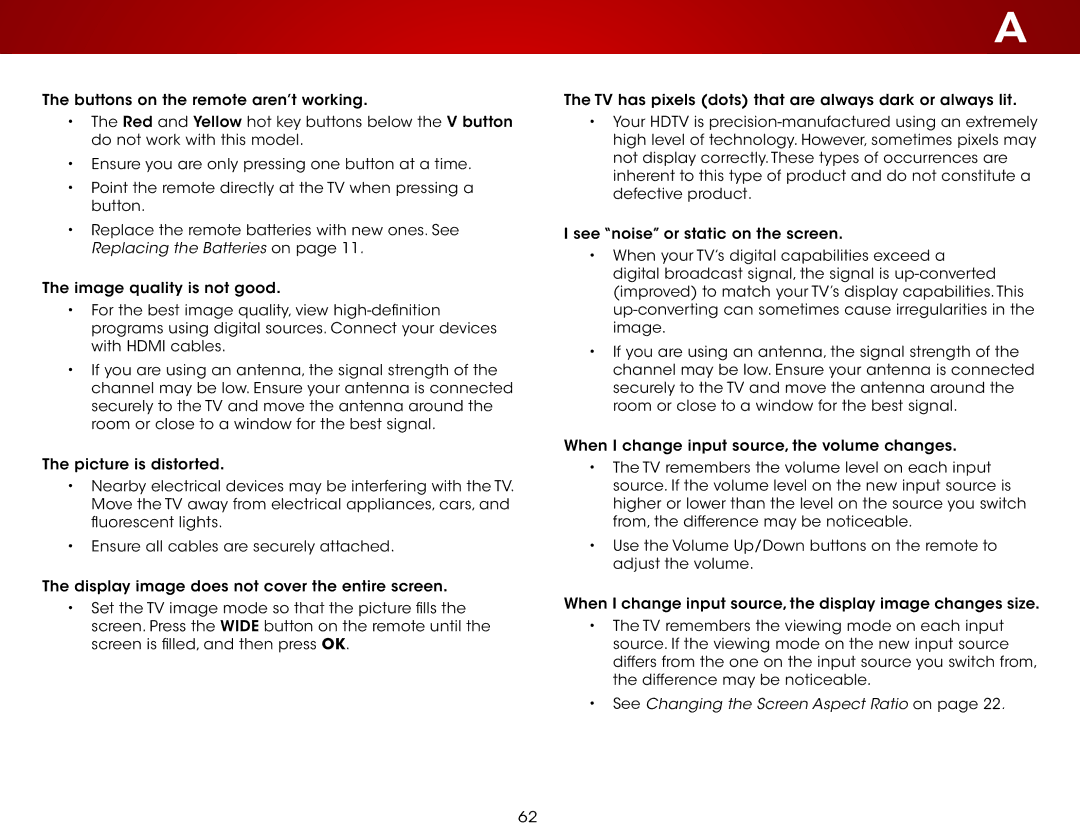 Vizio E320i-B1 user manual See Changing the Screen Aspect Ratio on 