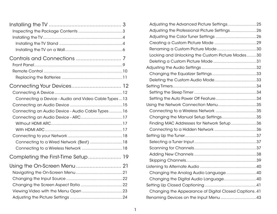 Vizio E320i-B1 user manual Table of Contents 