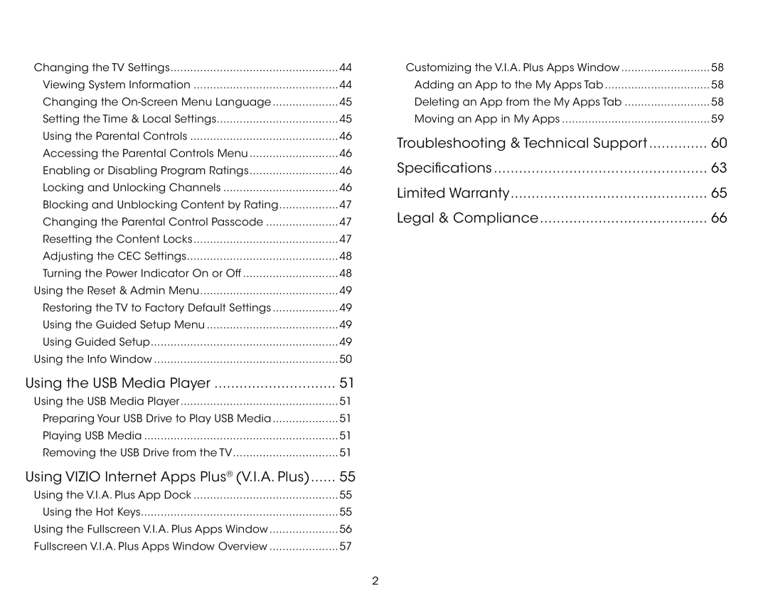 Vizio E320i-B1 user manual Using the USB Media Player, Using Vizio Internet Apps Plus V.I.A. Plus 