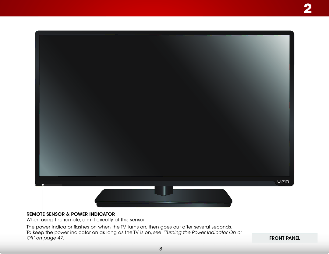 Vizio E320i-BO user manual Front Panel, Remote Sensor & Power Indicator 