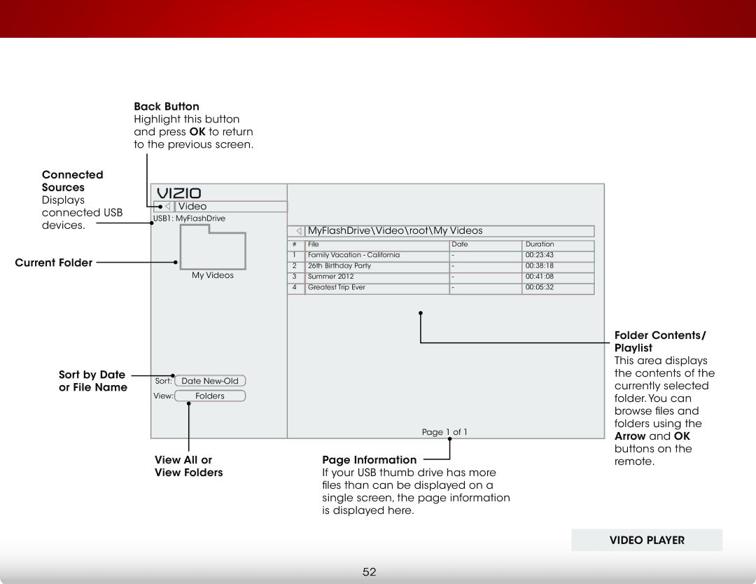 Vizio E320i-BO user manual Video Player 