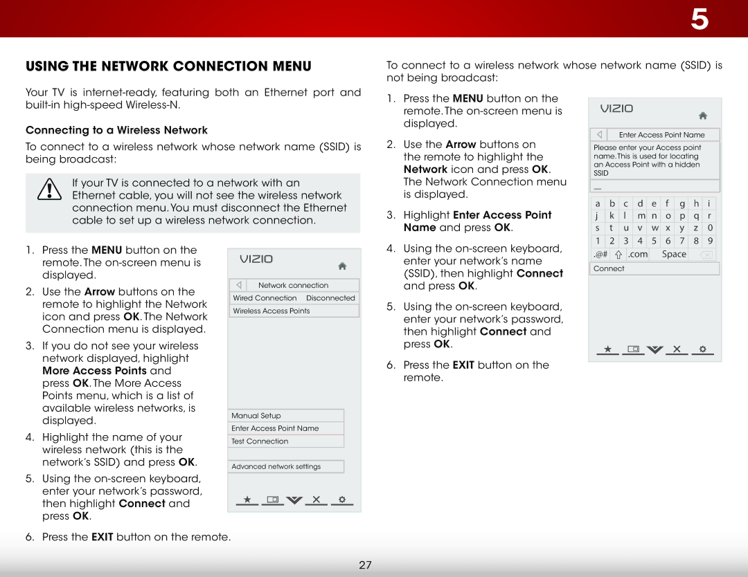 Vizio E320I-A0, E320IA0 user manual Using the Network Connection Menu 