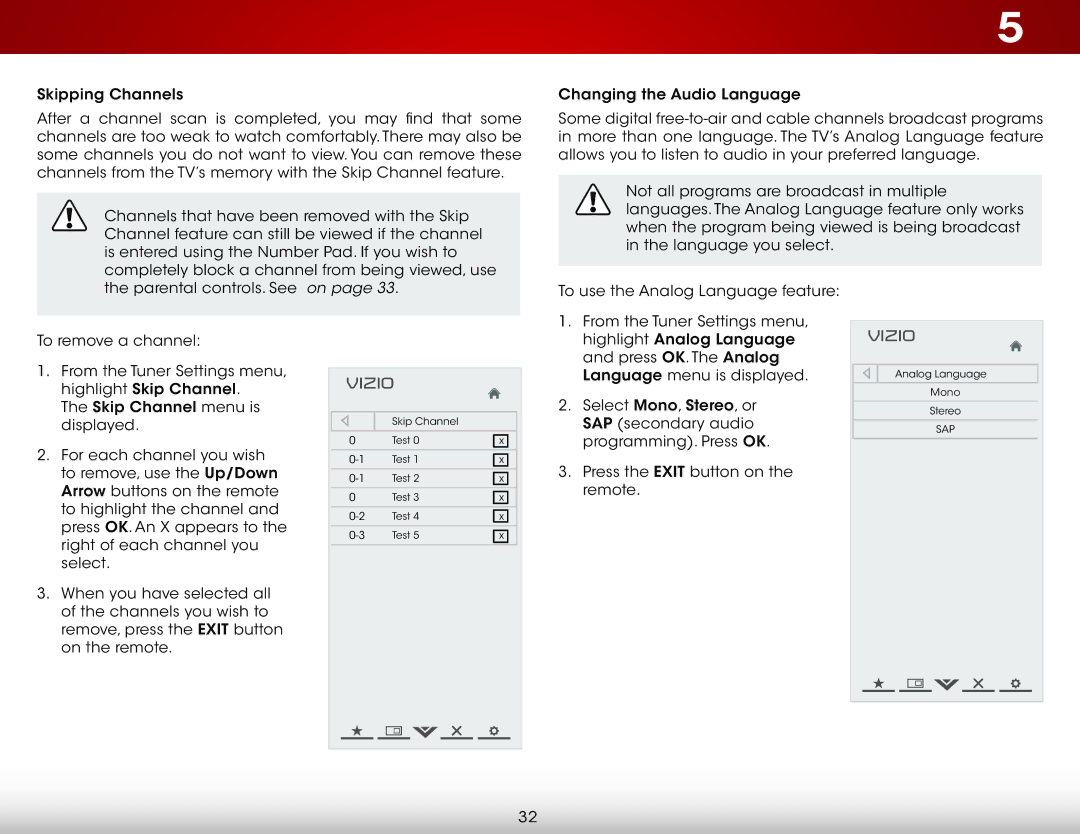 Vizio E320IA0, E320I-A0 user manual Skip Channel Test 