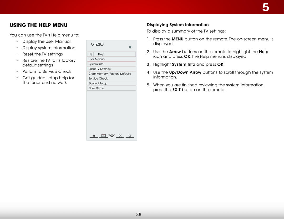 Vizio E320IA0, E320I-A0 user manual Using the Help Menu 