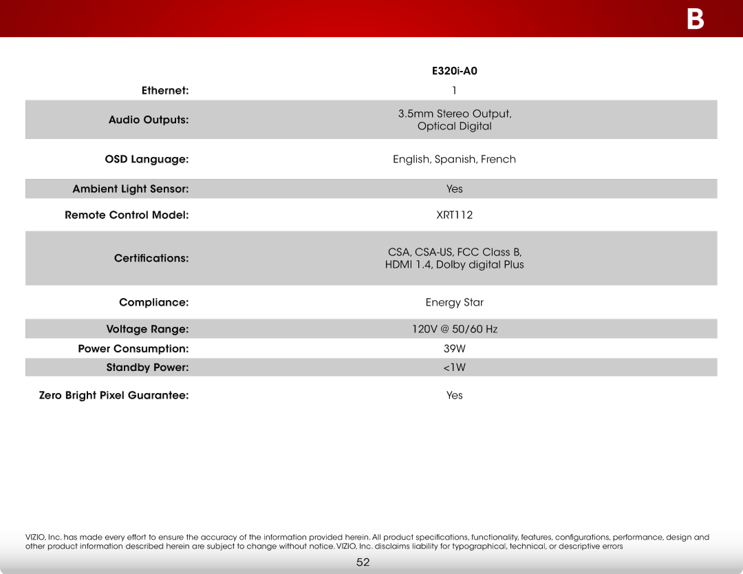 Vizio E320IA0, E320I-A0 user manual 