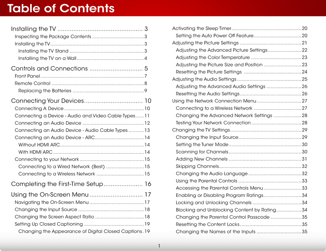 Vizio E320I-A0, E320IA0 user manual Table of Contents 