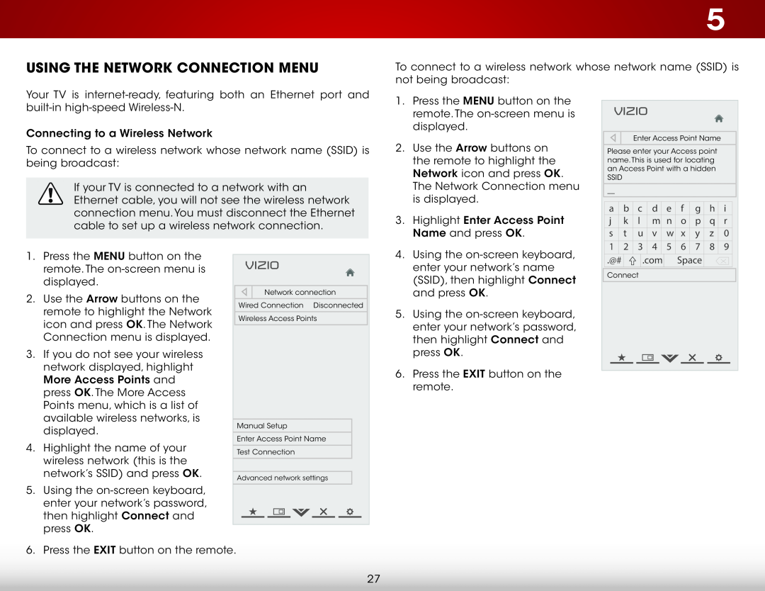 Vizio E320I-A0, E320IA0 user manual Using the Network Connection Menu, Vizio 