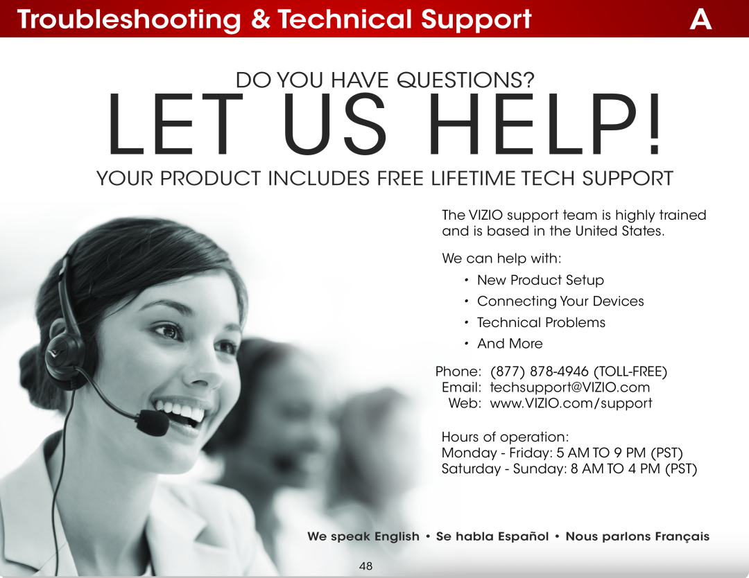 Vizio E320IA0, E320I-A0 user manual Troubleshooting & Technical Support, Let Us Help, do you have questions? 