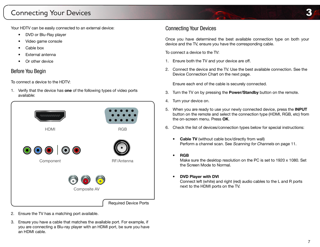 Vizio E321ME user manual Connecting Your Devices, Before You Begin, DVD Player with DVI 