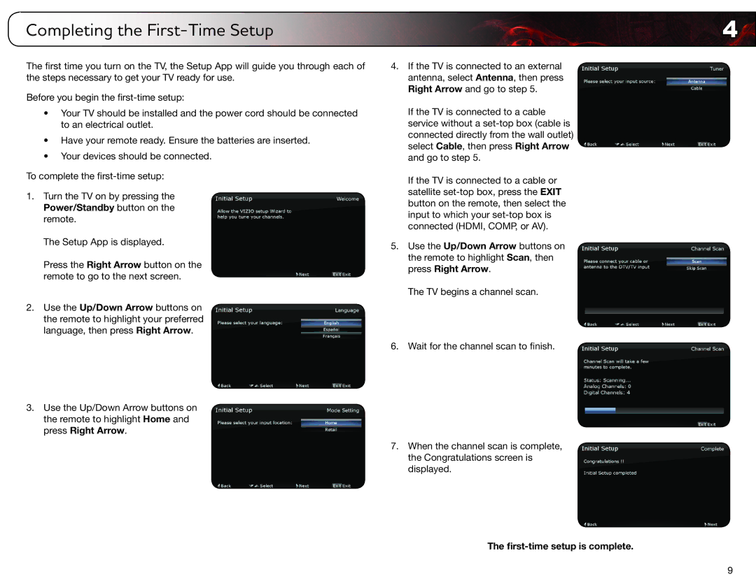 Vizio E321ME user manual Completing the First-Time Setup, First-time setup is complete 