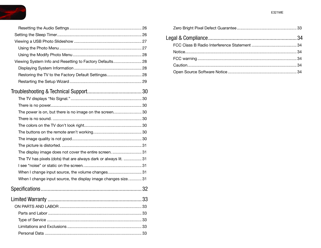 Vizio E321ME user manual Troubleshooting & Technical Support 
