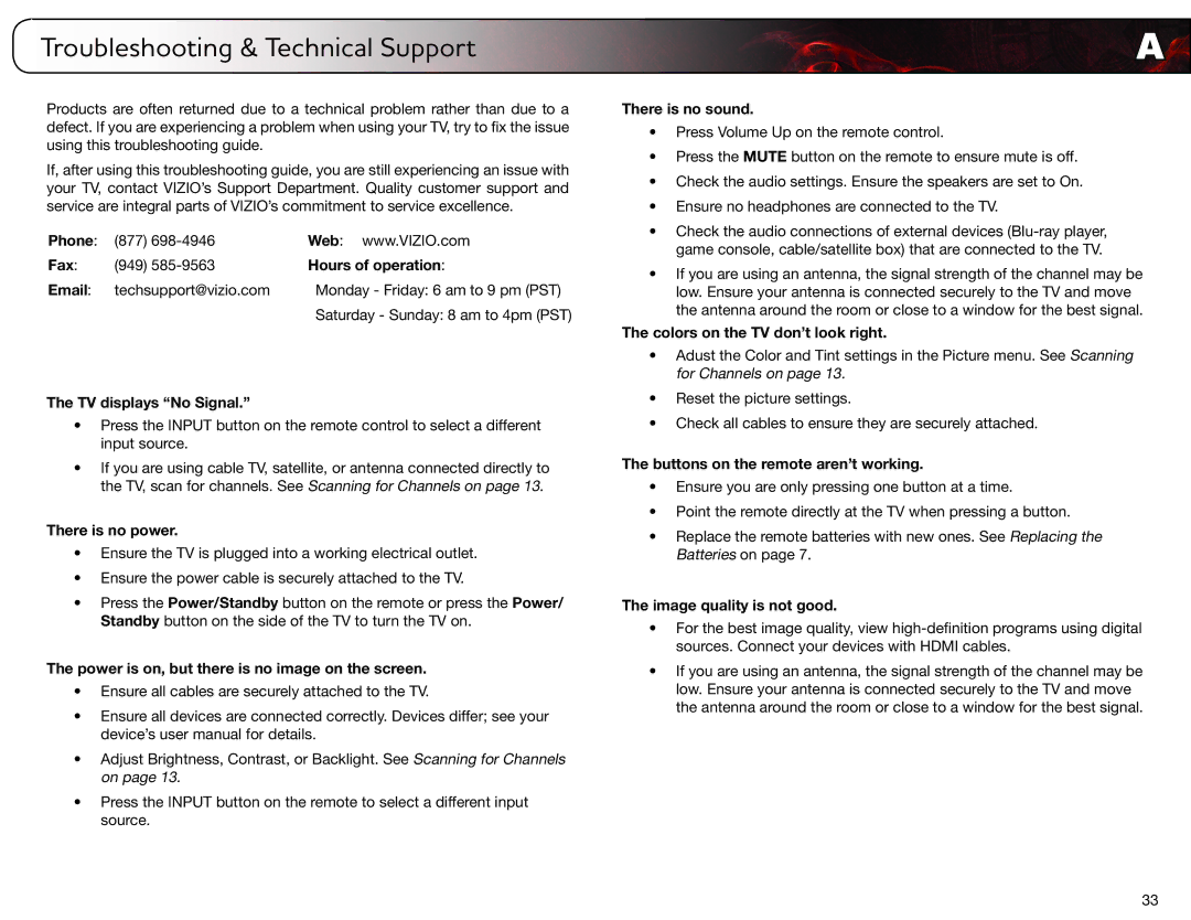 Vizio E321MV user manual Troubleshooting & Technical Support 