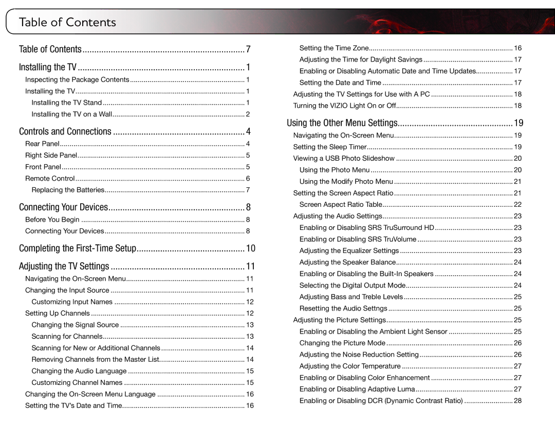 Vizio E321MV user manual Table of Contents 