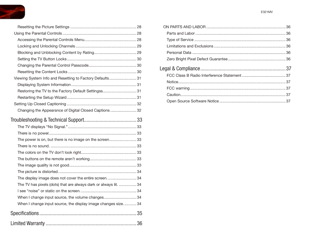 Vizio E321MV user manual 