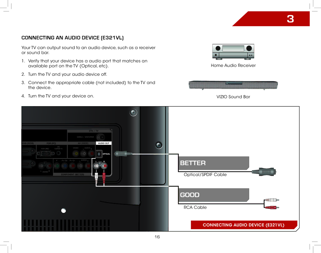 Vizio warranty Connecting an audio device E321VL 