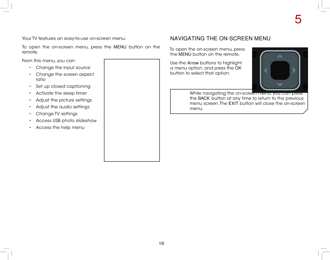 Vizio E321VL warranty Using the On-Screen Menu, Navigating the On-Screen Menu 