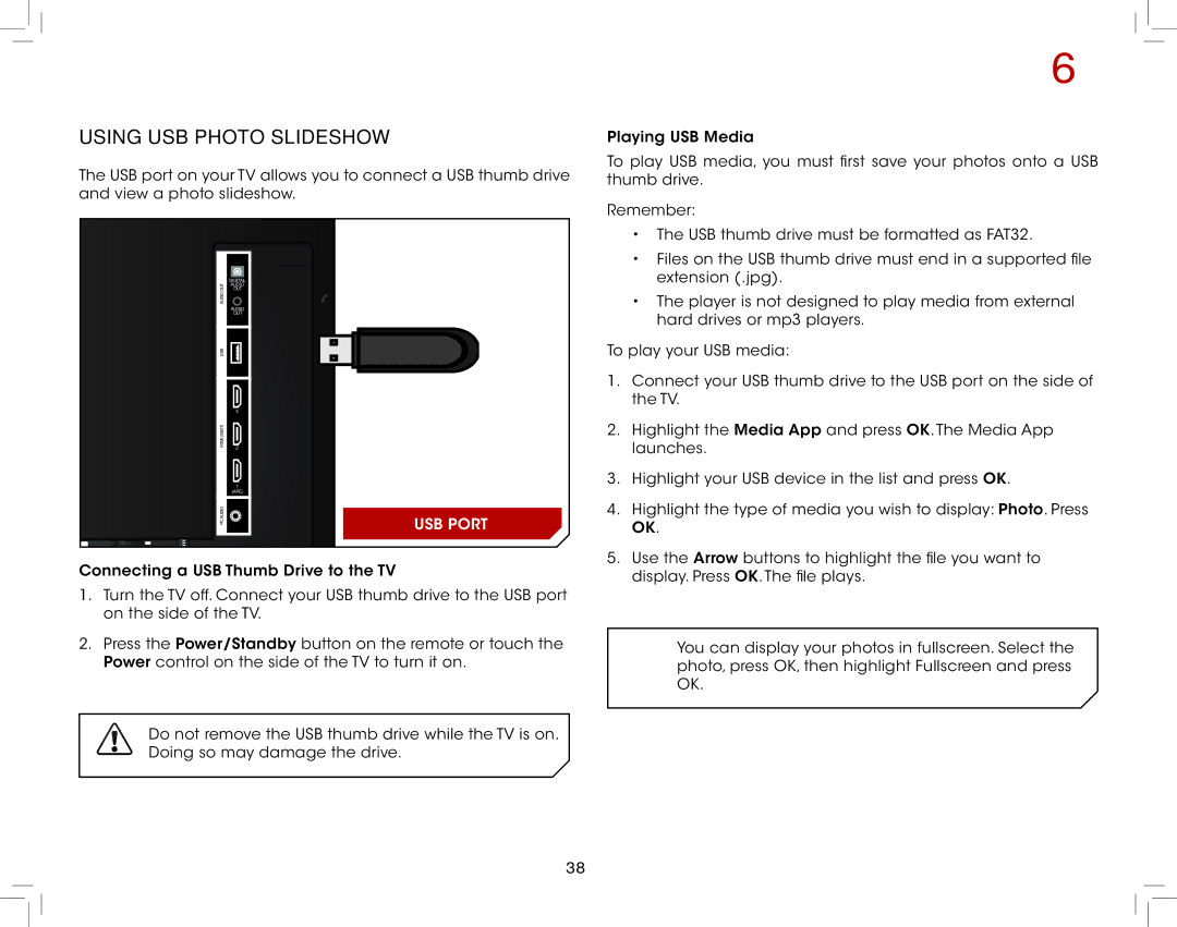 Vizio E321VL warranty Using USB Photo Slideshow, Using USB photo slideshow 