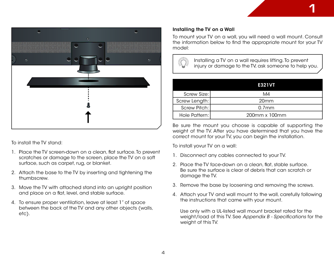 Vizio E321VT specifications 