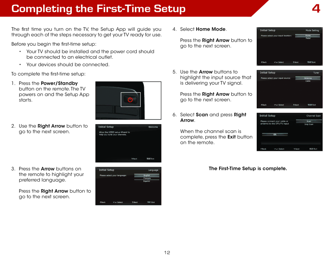 Vizio E321VT specifications Completing the First-Time Setup 