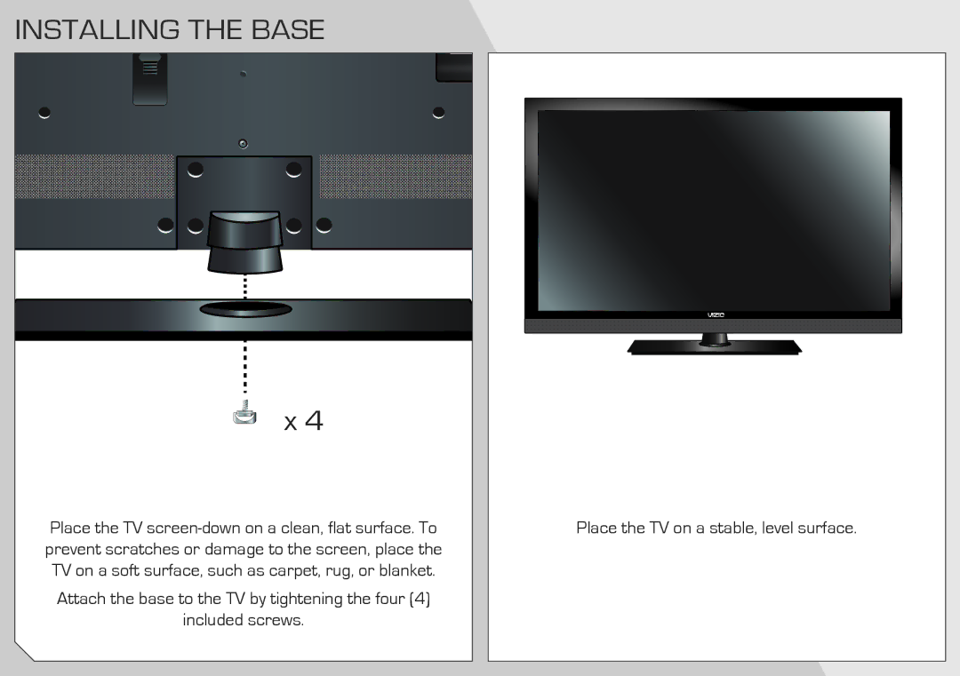 Vizio E321VT manual Installing the Base 