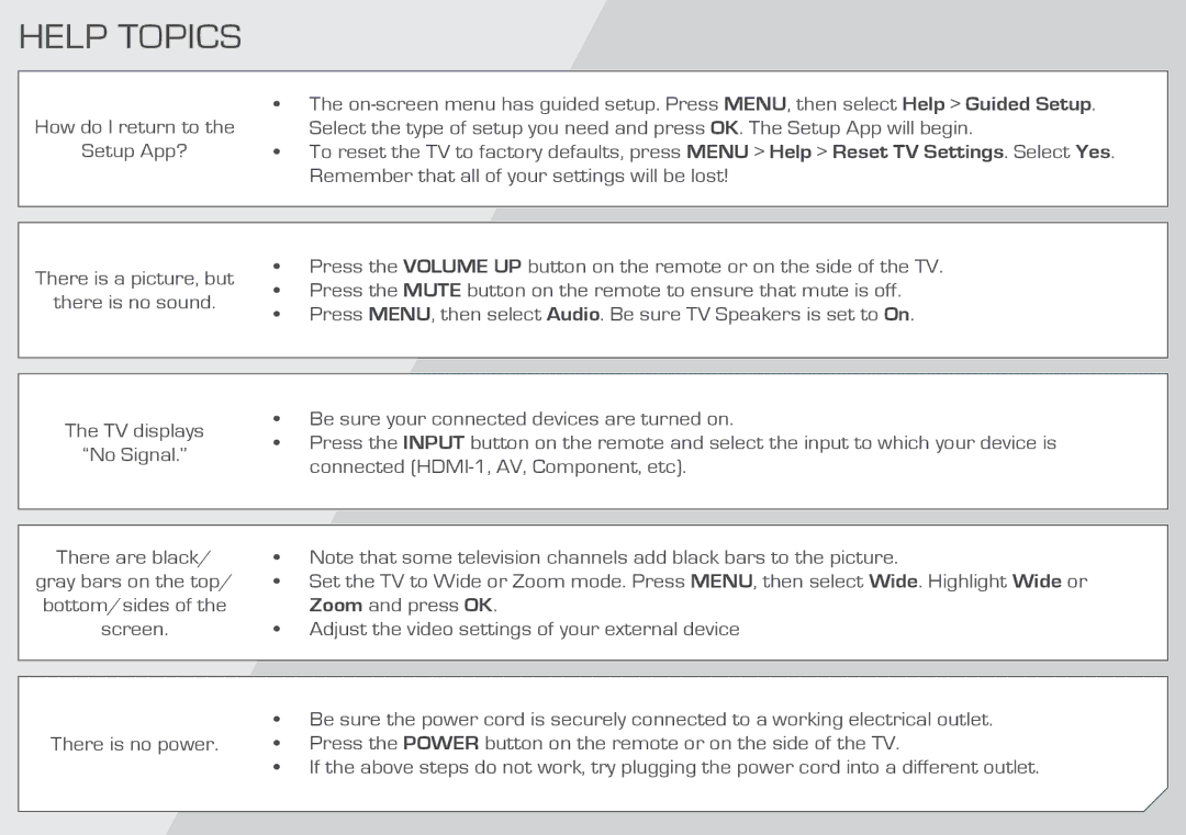 Vizio E322AR quick start Help Topics 