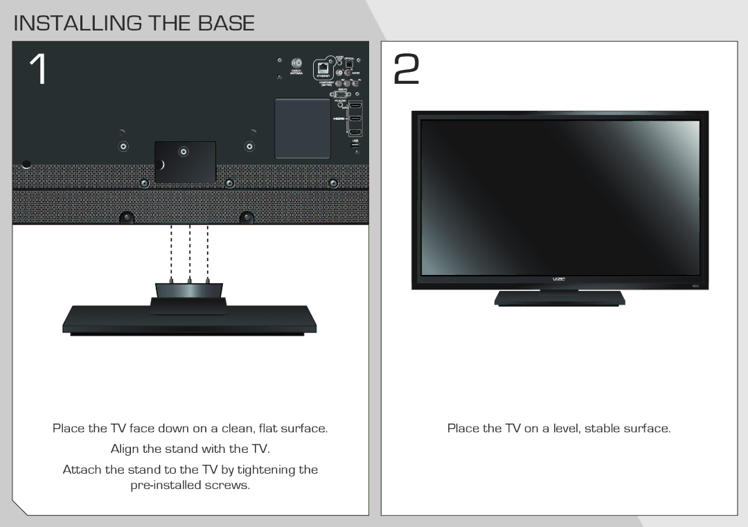 Vizio E322AR quick start Installing the Base 