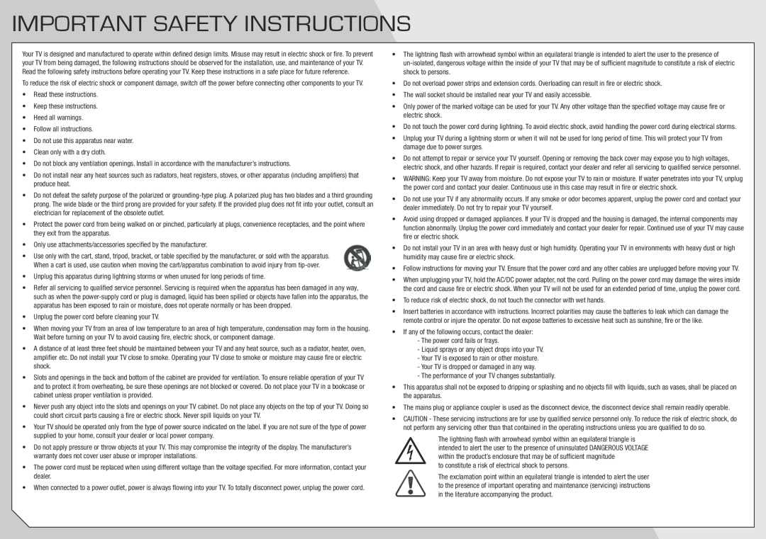 Vizio E322AR quick start Important Safety Instructions 