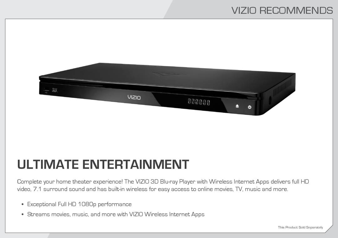 Vizio E322AR quick start Ultimate Entertainment, Vizio Recommends 