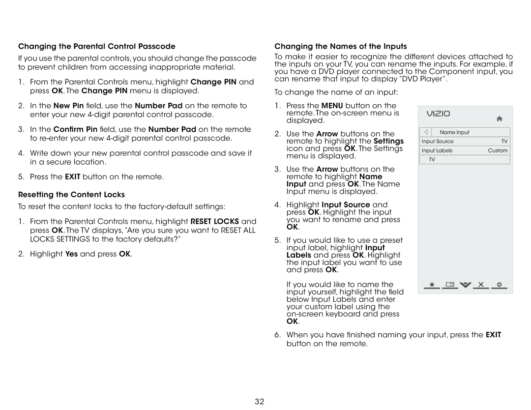 Vizio E320A0, E370-A0, E370A0, E320-A0 user manual Name Input Input Source Input Labels Custom 
