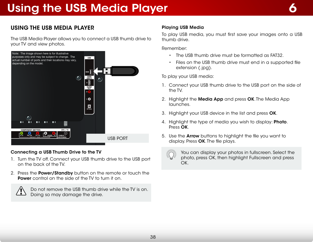 Vizio E370-A0, E370A0, E320A0, E320-A0 user manual Using the USB Media Player 