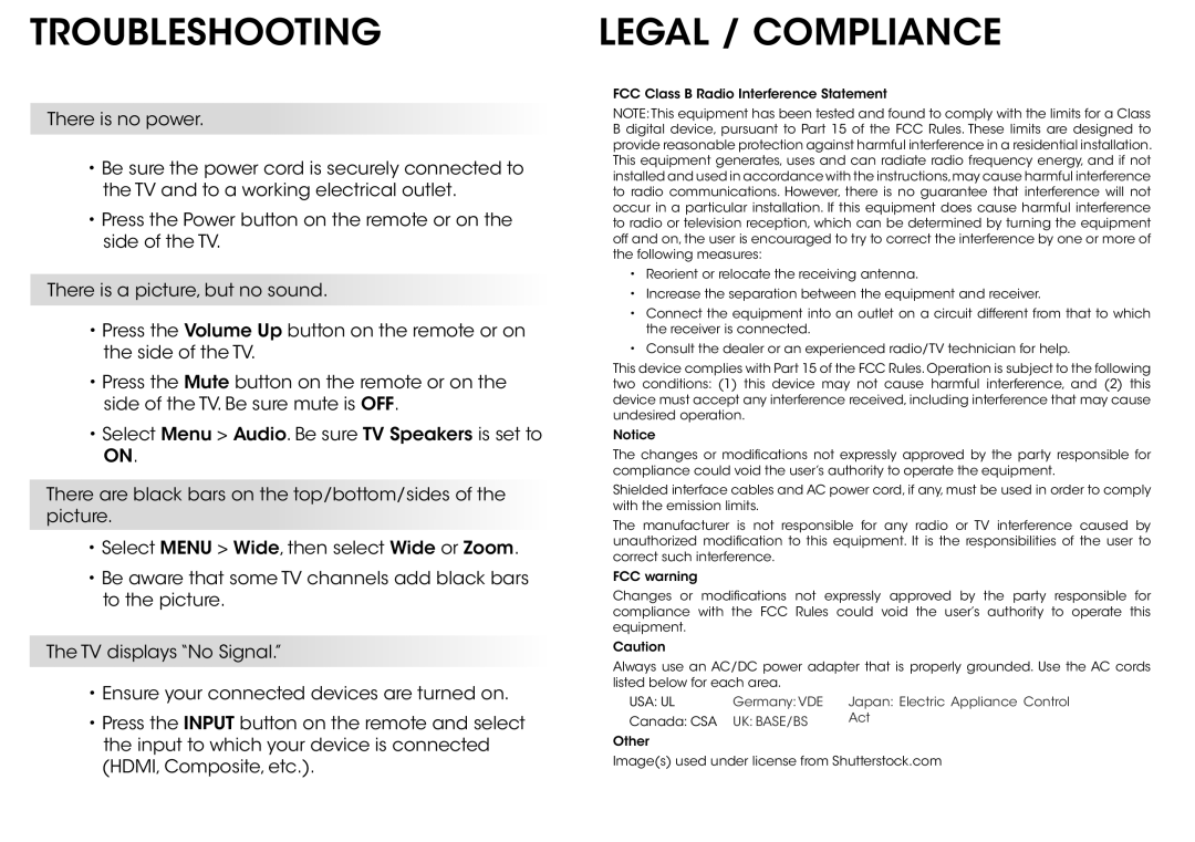 Vizio E370-A0 manual Troubleshooting, Legal / Compliance 