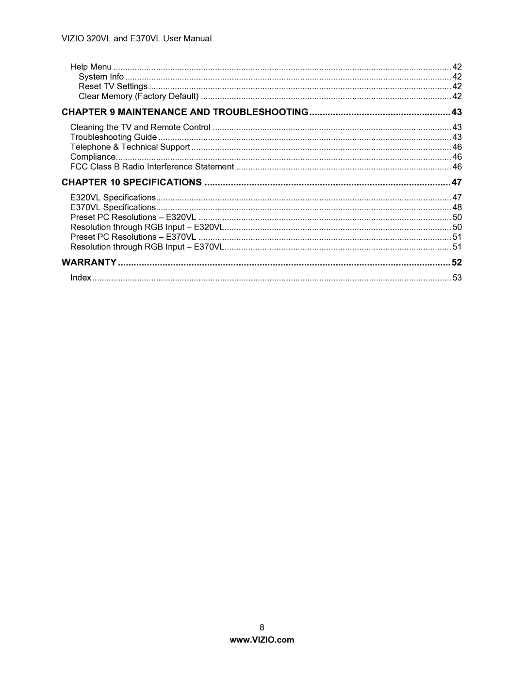 Vizio E370VL, E320VL user manual Warranty 