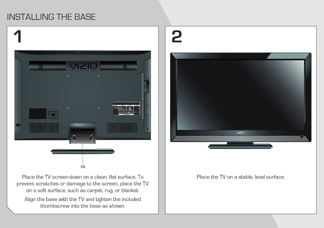 Vizio E370VLE manual Installing the Base 