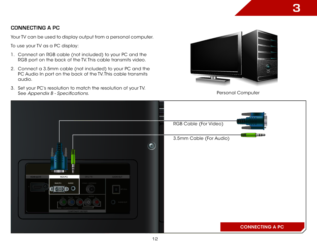 Vizio E370VLE warranty Connecting a PC 