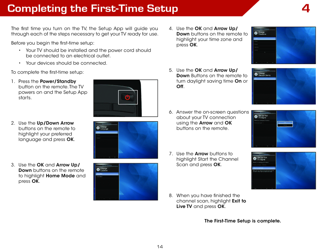 Vizio E370VLE warranty Completing the First-Time Setup 