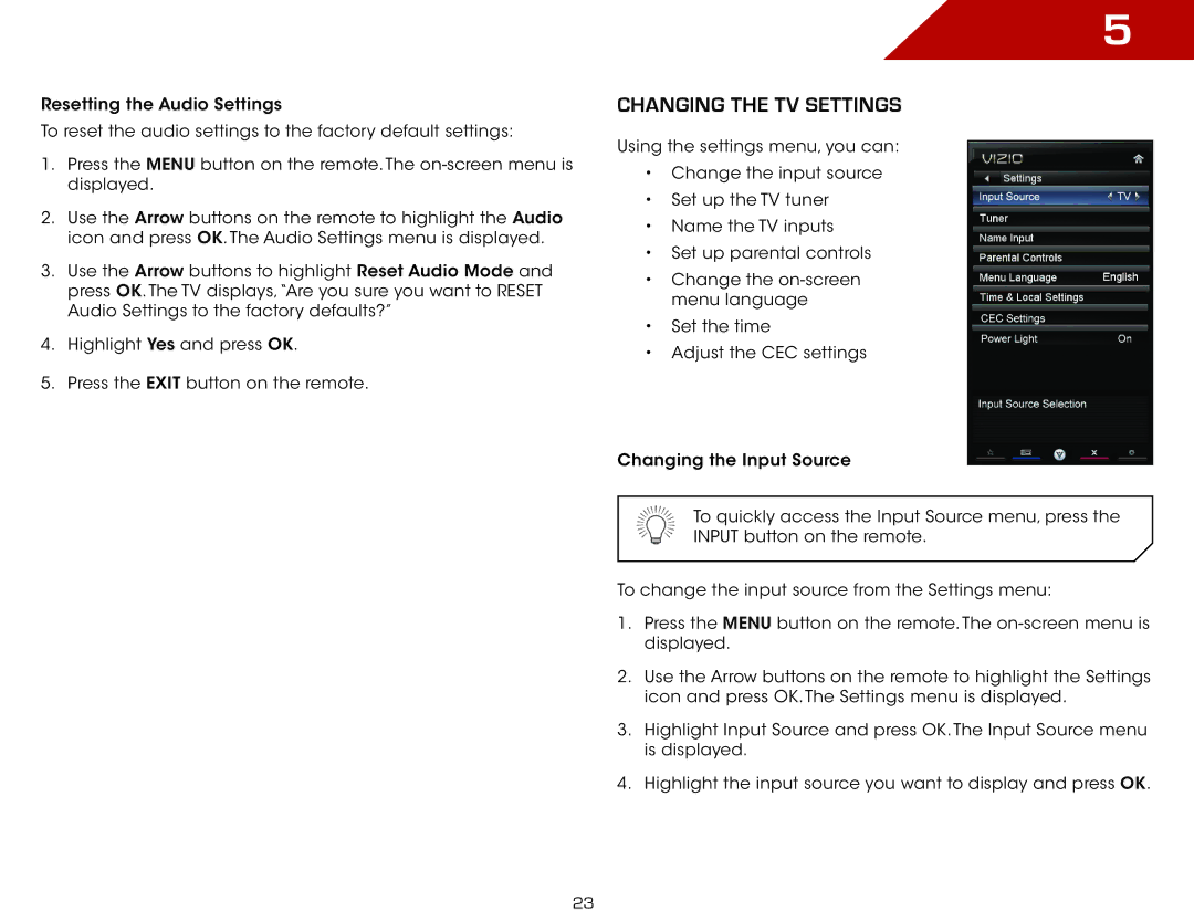 Vizio E370VLE warranty Changing the TV Settings 