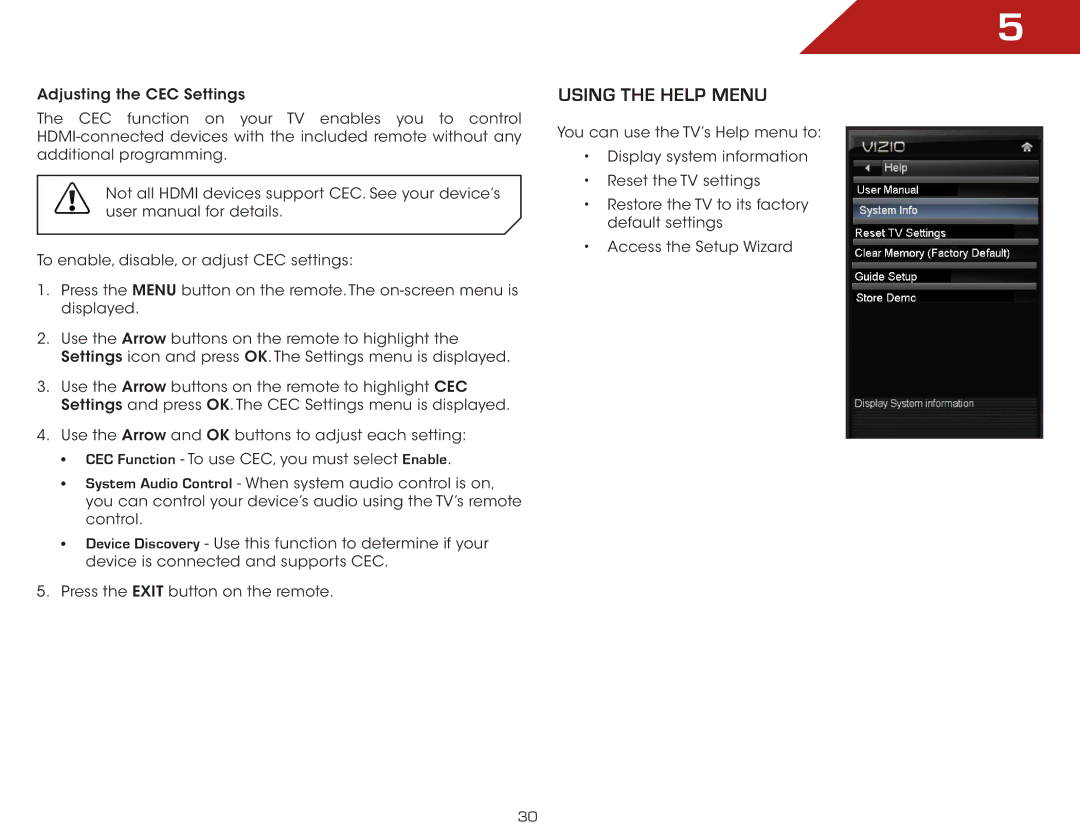 Vizio E370VLE warranty Using the Help Menu 