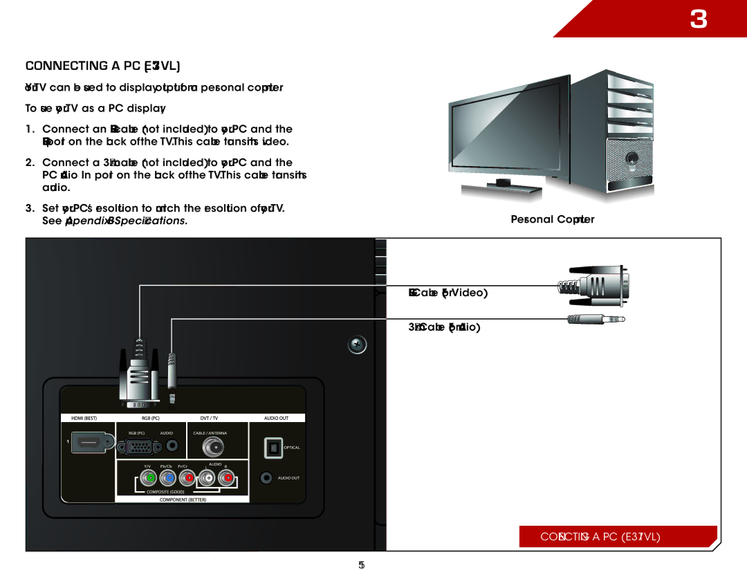 Vizio E321VL warranty Connecting a PC E371VL 