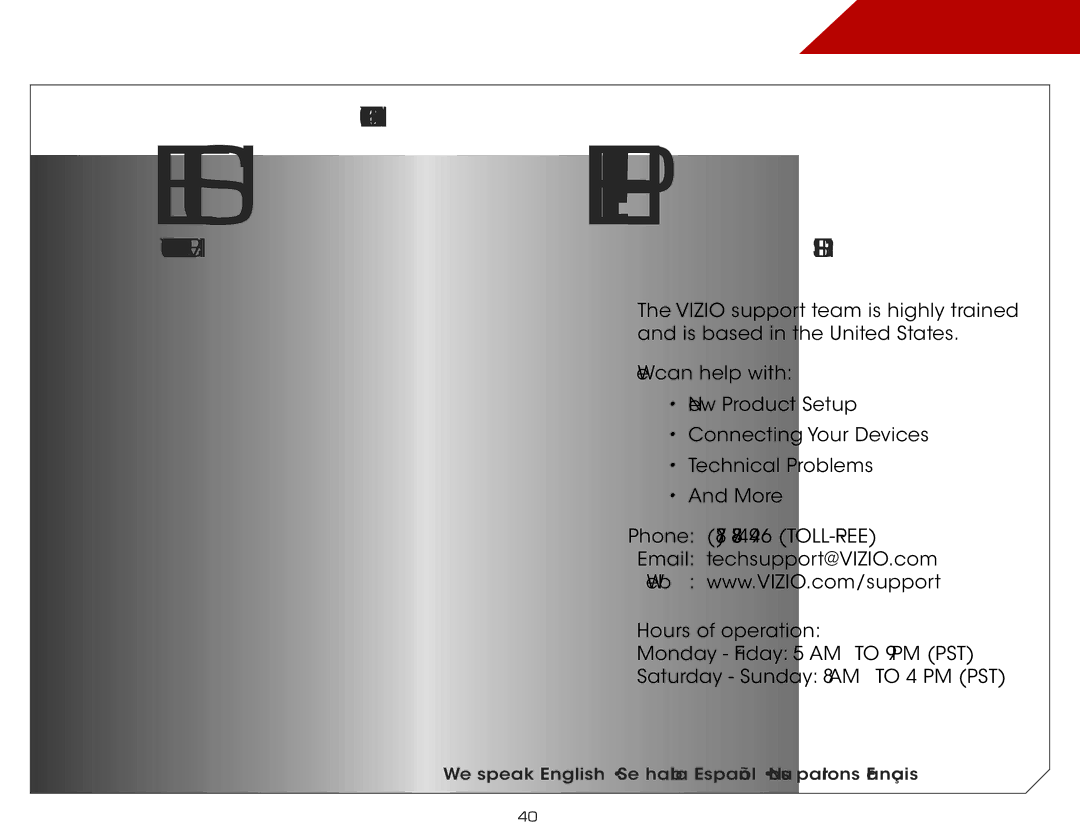 Vizio E321VL, E371VL warranty LET US Help, Troubleshooting & Technical Support 