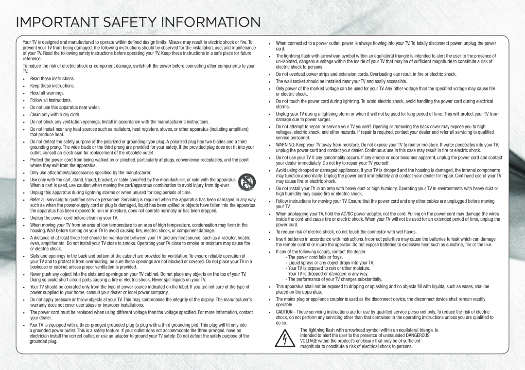 Vizio E371VL quick start Important Safety Information 