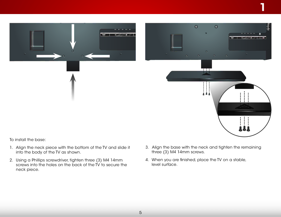 Vizio E390-A1 user manual To install the base 