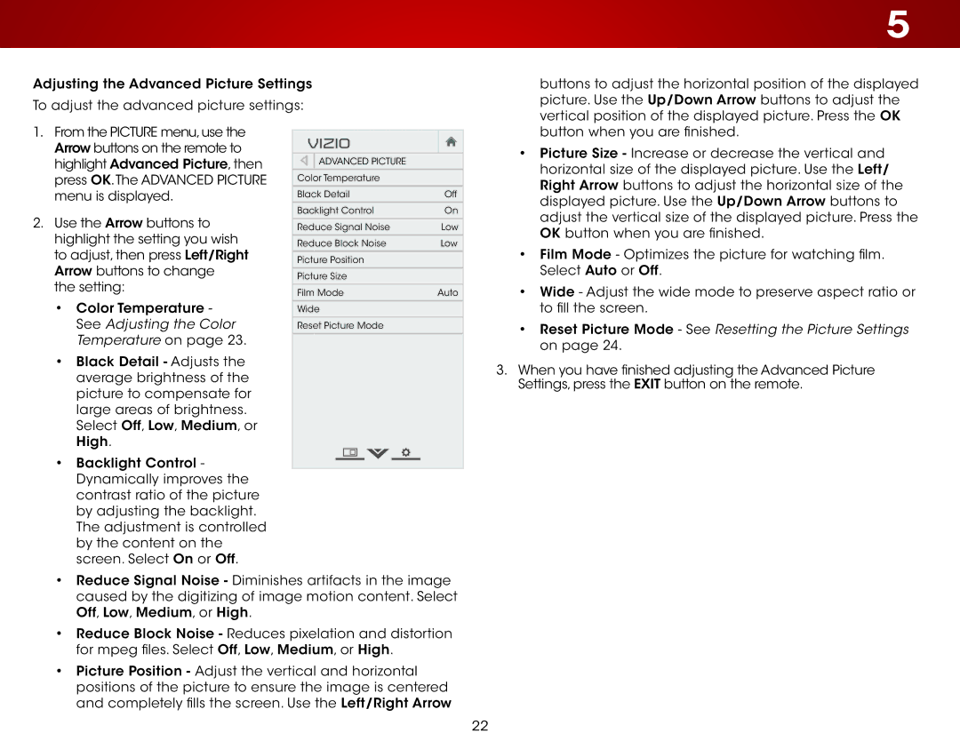 Vizio E390-A1 user manual Reset Picture Mode See Resetting the Picture Settings on 