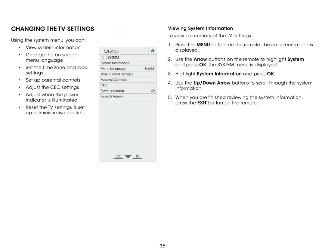 Vizio E390-A1 user manual Changing the TV Settings 