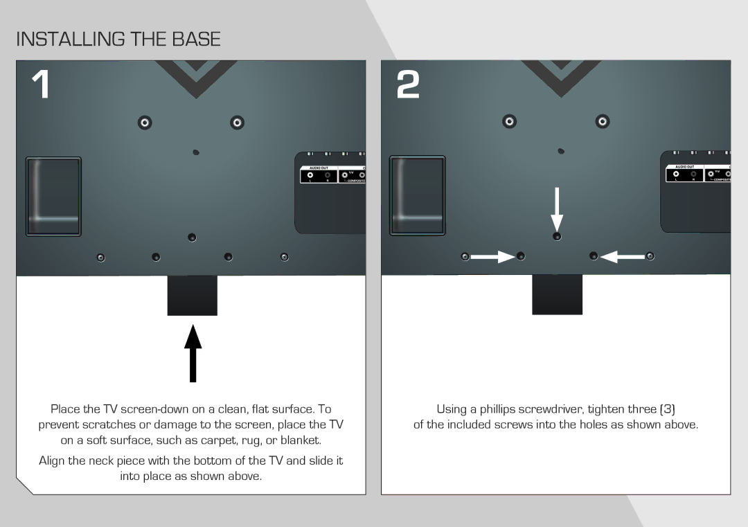 Vizio E390-A1 quick start Installing the Base 