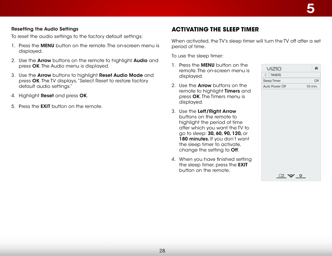 Vizio E390-B0 user manual Activating the Sleep Timer 