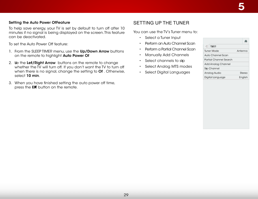 Vizio E390-B0 user manual Setting UP the Tuner 