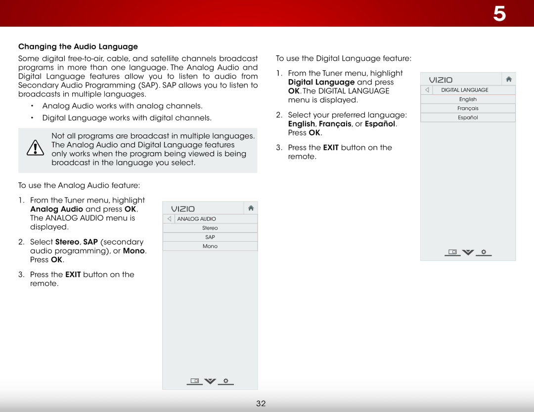 Vizio E390-B0 user manual Digital Language 